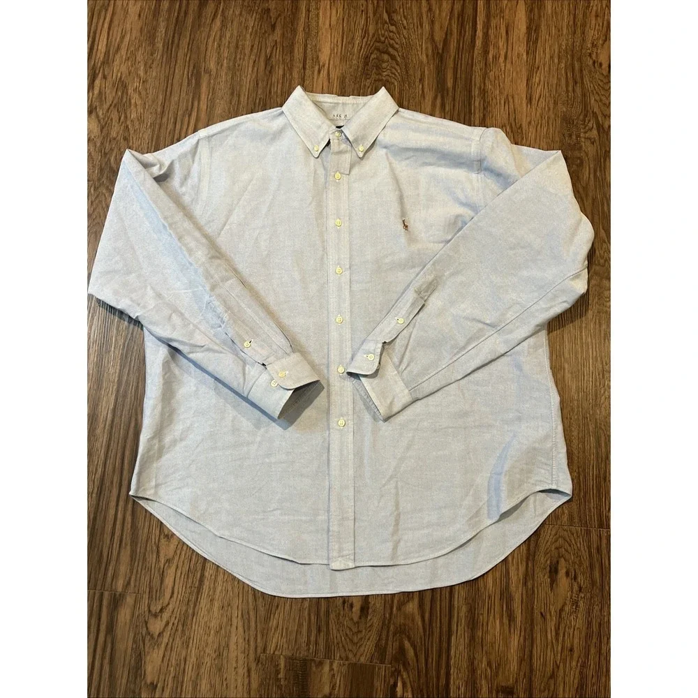 Polo Ralph Lauren Shirt Mens M Classic Blue Oxford OCBD Flesh Pony Short Sleeve